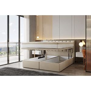 TRADA Boxspringbed Bond met bedladen, tweepersoonsbed met matras, gestoffeerd bed (160 x 200 cm, beige)