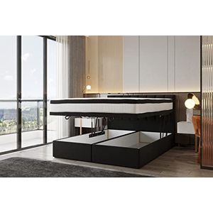 TRADA Boxspringbed Bond met bedladen, tweepersoonsbed met matras, gestoffeerd bed (160 x 200 cm, zwart)