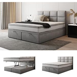 Tropea Boxspringbett 200 x 200 mit Bettkasten mit Matratze Grau - Trada