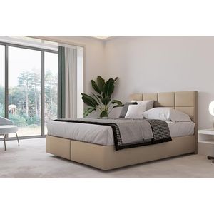 TRADA Mallorca Bed voor volwassenen, hangend bed met pocketveringmatras en Bonnell-matras, fluwelen stof (beige, 140 x 200 cm)