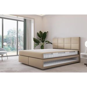 TRADA Mallorca Bed voor volwassenen, hangend bed met pocketveringmatras en Bonnell-matras, fluwelen stof (beige, 200 x 200 cm)