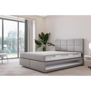 TRADA Mallorca Bed voor volwassenen, hangend bed met pocketveringmatras en Bonnell-matras, fluwelen stof (lichtgrijs, 140 x 200 cm)