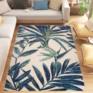 Tapiso Patio Indoor Tapijt Beige Blauw Tuintapijt Buitenkleed Planten Maat- 200x300