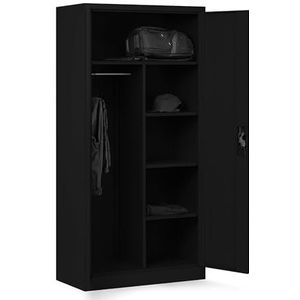 Bureaukast C34 metaal, opbergkast, gereedschapskast, gepoedercoat, metaal, afsluitbaar, 185 x 90 x 45 cm (zwart)