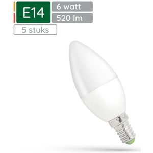 Spectrum - LED Kaarslamp E14 - Warm Wit - 6W - 230V - 520 Lumen - 5 Stuks