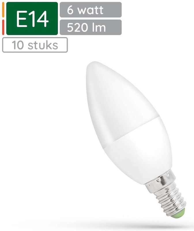 Spectrum - LED Kaarslamp E14 - Warm Wit - 6W - 520 Lumen - 3000K - 10 Stuks