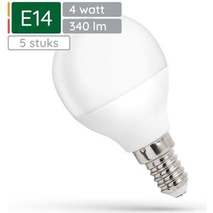 Spectrum LED Kogellamp E14 4W - 230V - 340 Lumen - 6000K Koud wit - Helder daglicht - Energiezuinig - 5 stuks