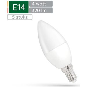 Spectrum - LED Kaarslamp E14 - Warm Wit - 4W - 320 Lumen - 3000K - 5 Stuks