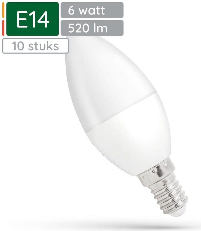 Spectrum - Dimbare LED Kaarslamp - Koud Wit - E14 - 6W - 520 Lumen - 6000K - 10 stuks