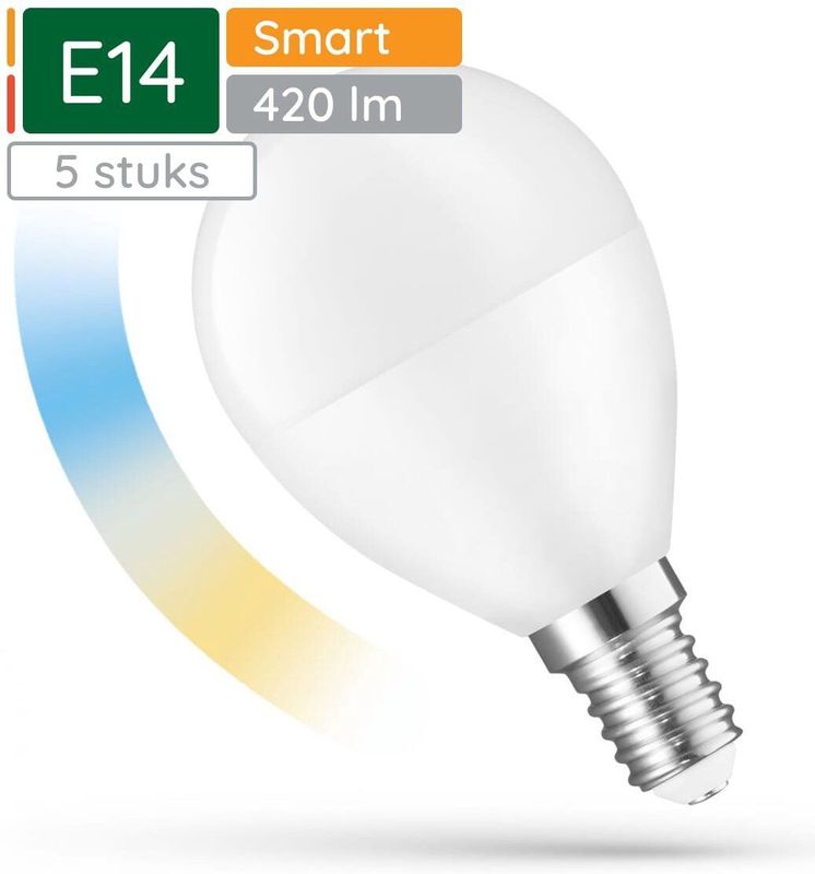 Spectrum - Smart LED Lamp - E14 - 5W - 230V - 420 Lumen - 2700-6500K - Wi-Fi Smart LED - 5 stuks