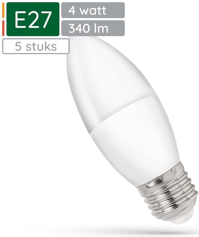 Spectrum - LED Kaarslamp - Neutraal Wit - E27 - 4W - 230V - 340 Lumen - Set van 5
