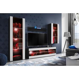 Komodee, Tivoli Medio RTV Meubelset, Wit/Zwart, Breedte 220 cm x Hoogte 159 cm x Diepte 35 cm, LED RGB, Voor Woonkamer, Slaapkamer