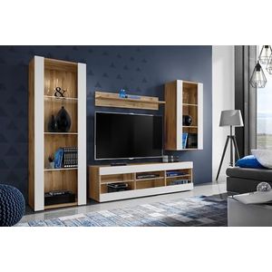 Komodee, Tivoli Medio RTV Meubelset, Wit/Wotan, Breedte 220 cm x Hoogte 159 cm x Diepte 35 cm, Zonder LED, Voor Woonkamer, Slaapkamer