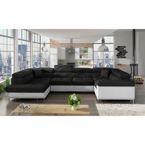 Hoekbank - Letto - Slaapfunctie - Opberger - Zwart en Wit - Verstelbare hoofdsteunen - 340 x 202 cm