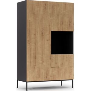 Lanzzi- SF-LAN-A-SZA120 - Kledingkast - Garderobe - Zwart mat / Ambachtelijk eiken - 120 cm