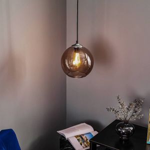 Solbika Lighting Hanglamp bol glazen kap smoke grijs Ø25cm