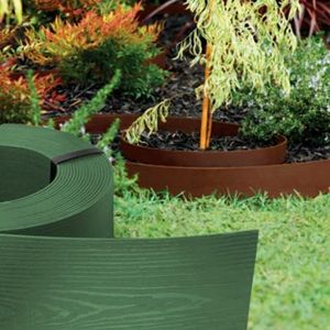 GARDENIX Flexibele houtlook WoodBorder gazonrand perkomranding kunststof lengte 10m, hoogte 13 cm, groen