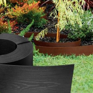 GARDENIX Flexibele houtlook WoodBorder gazonrand perkomranding kunststof lengte 10m, hoogte 8 cm, zwart