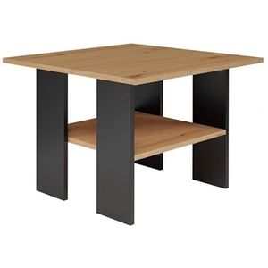 MeHome Moderna Artisan salontafel, zwart, 60 x 60 x 45 cm, salontafel, theetafel, industriële stijl, moderne woonkamertafel met twee legplanken, thuiskantoor tafel