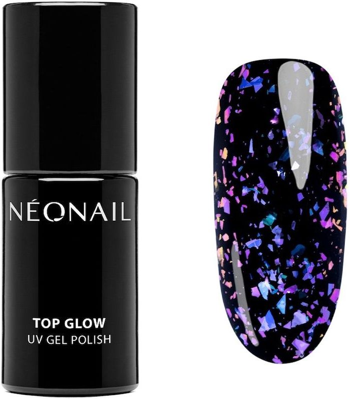 NEONAIL UV Nail Polish Top Coat Gel UV Top Glow Violet Aurora Flakes