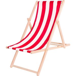 Springos Strandstoel - Verstelbaar - Beukenhout - Hangemaakt - Rood / Wit