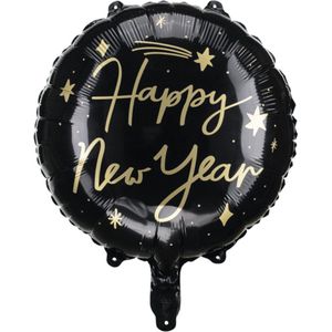 Happy New Year zwart en goud aluminium ballon 45 cm