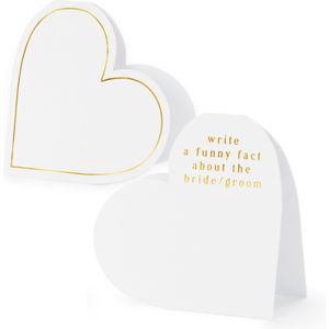 PartyDeco naamkaartjes/plaatskaartjes Hart - Bruiloft - wit/goud - 10x stuks - 16 x 22 cm