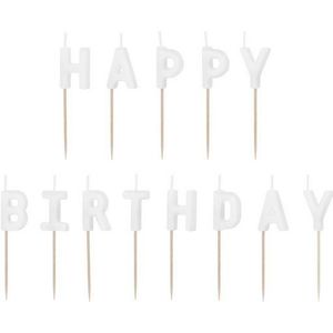 Witte Happy Birthday Kaarsen 13st