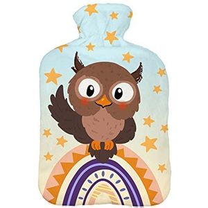 Warmwaterkruik met pullover overtrek 2 liter bedfles met mooie fleece print overtrek rubberen warmwaterkruik met deksel witte uil met sterren [092]