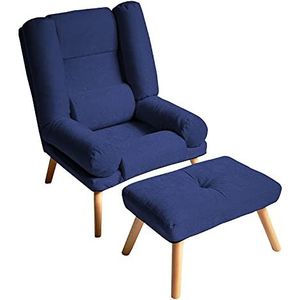 Selly Home Fauteuil met ergonomische kruk, relaxstoel, aangename stof met ligfunctie, ontspanning, fauteuil met kruk, televisiestoel met voetensteun, lounge, stressloze stoel, blauw