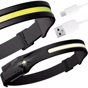 LED Hoofdlamp - 350 Lumen - Oplaadbaar USB - Breedstraler 230° - BewegingsSensor - 6 Lichtstanden - IPX4 Waterdicht