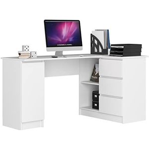 ADGO B20 CLP Computertafel hoekbureau 155x77x85 cm, bureau, rek met opbergruimte, werktafel, bureautafel, L-vormig, ruimtebesparend (verzending in 2 pakketten) (rechts, wit)