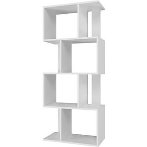 ADGO Fiesta 4P open boekenkast, 30 x 59,5 x 140 cm, modern design, geometrische vorm, boekenkast met planken voor woonkamer/kamer, mat wit