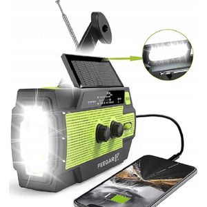 Emergency Solar Radio Feegar Oze 2 Pro handslingerradio voor noodsituaties, weerradio AM/FM draagbare survivalradio, 4 standen LED-zaklamp, SOS-alarm, powerbank 4000mAh