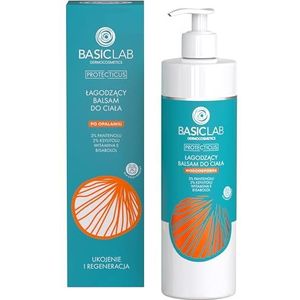 BasicLab Soothing After-Sun Body Lotion, 300 ml, voor kinderen en volwassenen, voor vrouwen en mannen, verlicht irritatie en zonnebrand, hydrateert de huid