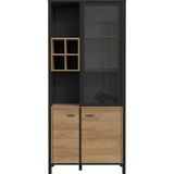 Forte HIGH Rock Vitrine P B x H x D: 86,3x193,9x40,2, houtmateriaal, Riviera eiken/zwart, groot