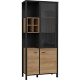 Forte HIGH Rock Vitrine P B x H x D: 86,3x193,9x40,2, houtmateriaal, Riviera eiken/zwart, groot