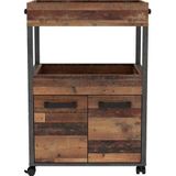 Forte Home Bar Barkast met wielen en 2 deuren, houtmateriaal, Old – hout vintage/betonlook donkergrijs, 60 x 88,5 x 40 cm, 60 x 88,5 x 40 cm