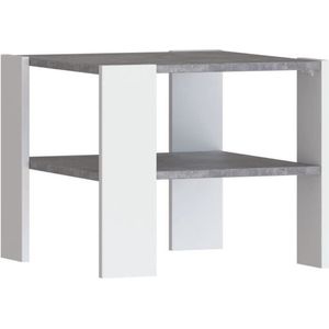 PILVI salontafel met 2 dienbladen - Eigentijdse stijl - Melaminedeeltjes - Wit en licht betondecor - L 55 x D 55 x H 45 cm