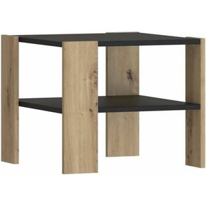 PILVI salontafel 2 Dienbladen - Eigentijdse stijl - Melaminedeeltjes - Eiken en zwart decor - L 55 x D 55 x H 45 cm