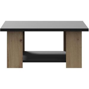 PILVI salontafel met 2 dienbladen - Eigentijdse stijl - Melaminedeeltjes - Eiken en zwart decor - L 67 x D 67 x H 31 cm