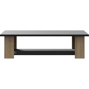 PILVI salontafel met 2 dienbladen - Eigentijdse stijl - Melaminedeeltjes - Eiken en zwart decor - L 110 x D 60 x H 31 cm