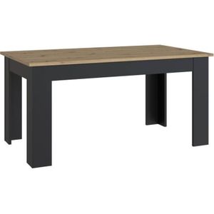 PILVI enkele eettafel - Eigentijdse stijl - Melaminedeeltjes - Eiken en Zwart decor - 6 personen - L 160 x D 77,3 x H 90 cm