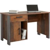 Forte bureau in trendy vintage/industriële look met een lade en een deur, spaanplaat, Old Wood Decor en donker beton