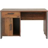 Forte bureau in trendy vintage/industriële look met een lade en een deur, spaanplaat, Old Wood Decor en donker beton