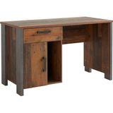 Forte bureau in trendy vintage/industriële look met een lade en een deur, spaanplaat, Old Wood Decor en donker beton