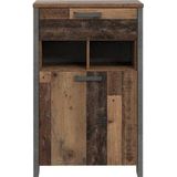 FORTE Clif Schoenenkast met 1 deur en 1 lade, hout, Old Wood Vintage decor en betonlook donkergrijs, 67 x 105,5 x 41,6 cm