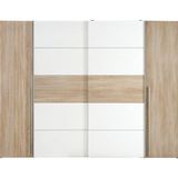 FORTE Narago kast 270, witte kledingkast, zweefdeurkast met draaideuren, wit gecombineerd met houtdecor Sonoma eiken, 270,3 cm breed x 210,5 cm hoog x 61,2 cm diep