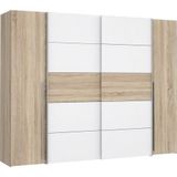 FORTE Narago kast 270, witte kledingkast, zweefdeurkast met draaideuren, wit gecombineerd met houtdecor Sonoma eiken, 270,3 cm breed x 210,5 cm hoog x 61,2 cm diep