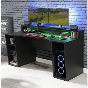 FORTE TEZAUR Gaming-bureau, hout, mat zwart, 160 x 91,1 x 72 cm